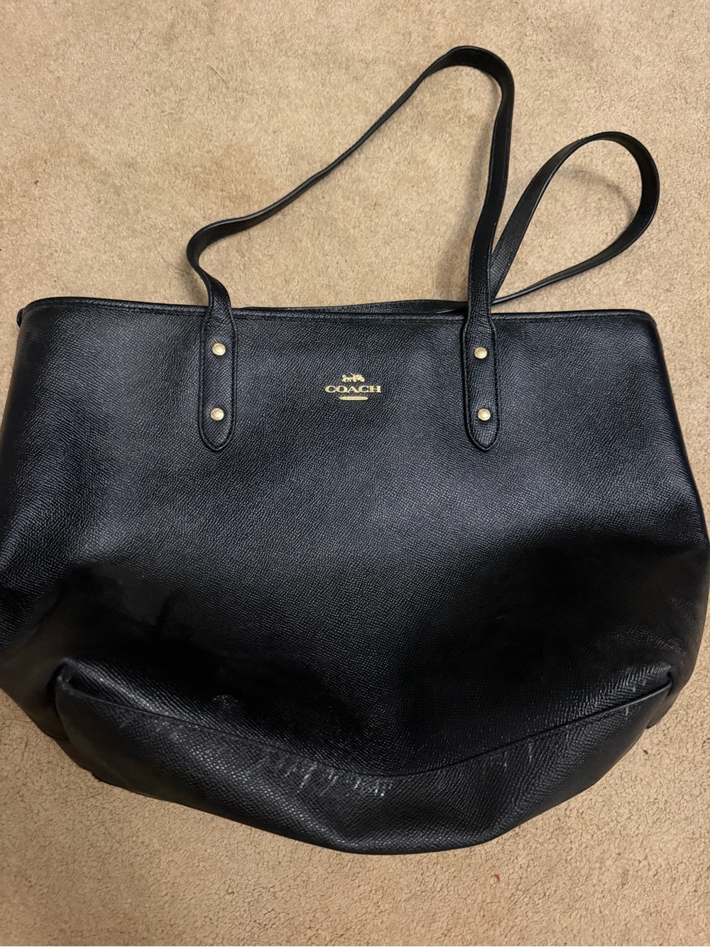 Coach Black Leather Shoulder Tote Bag